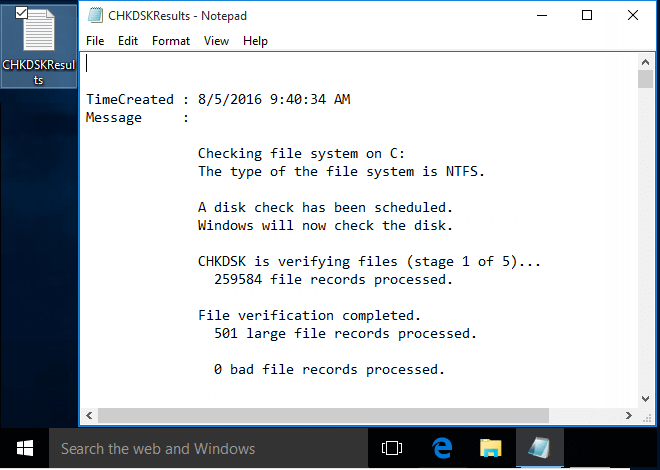 Read the latest Event Viewer log for Chkdsk