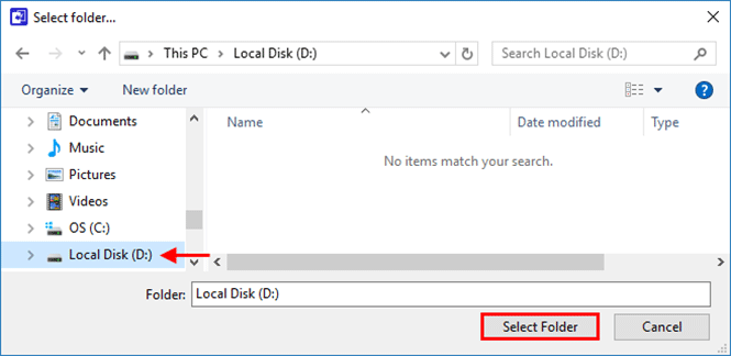 select folder to save recovered notepad file