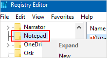 reset notepad to default settings