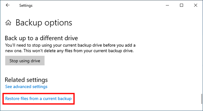 restore files from current backup