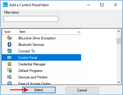 Add a Control Panel item