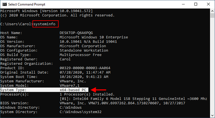 View Windows system type in Command Prompt