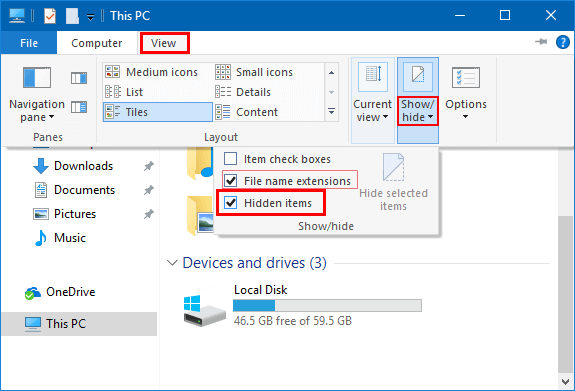Display the hidden files and folders