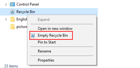 Empty Recycle Bin in Navigation pane