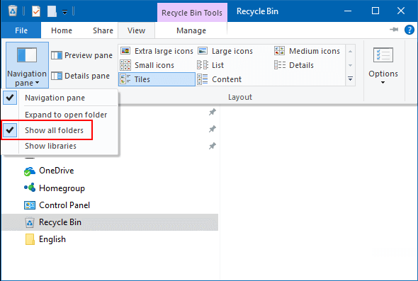 Show all folders in Navigation pane