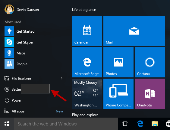 Power options missing from start menu
