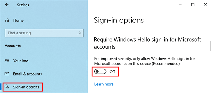 disable Windows Hello sign in