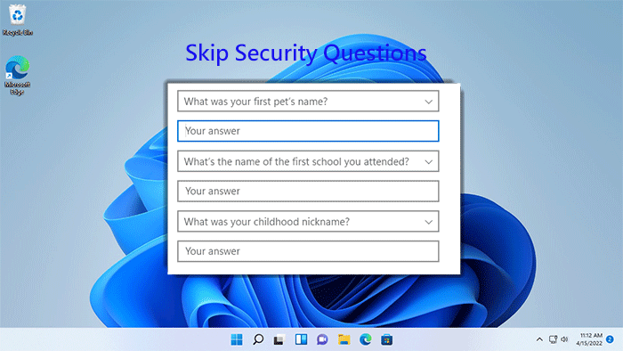 Windows 11 skip security questions