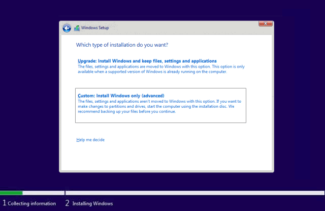 Custom install Windows 10