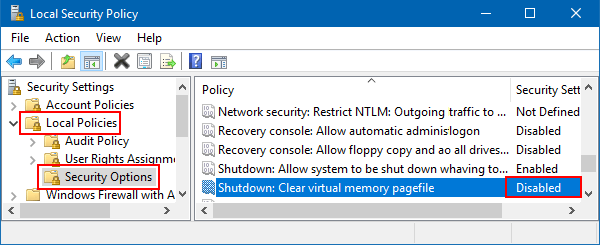 Disable clear virtual memory pagefile