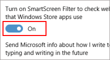 turn on or off smartscreen filter in Windows 10