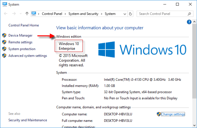 view windows 10 edition in system