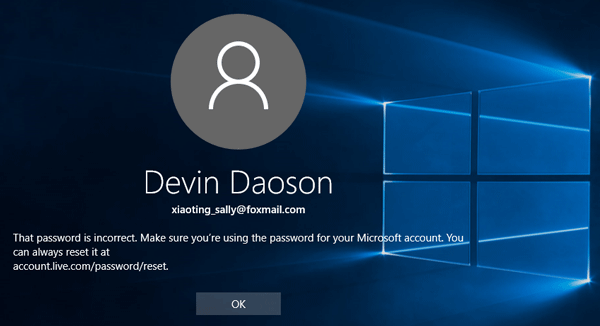 Windows 10 password incorrect