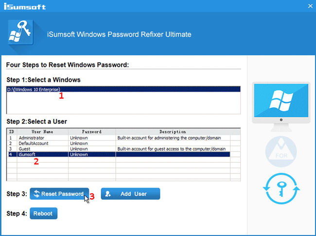 select your user and click reset password