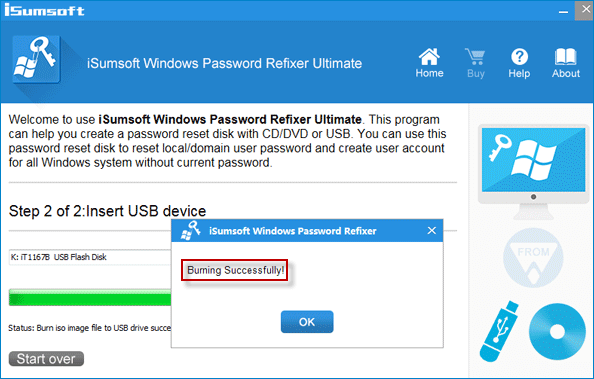 burning successfully windows password reset disk