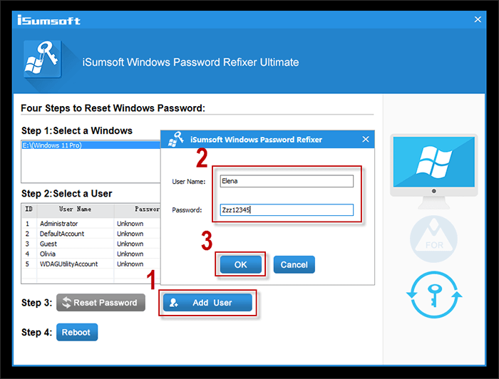 create a new local administrator account with iSumsoft disk