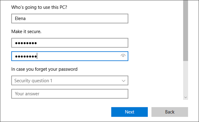  Enter your account name ,password, security question and answer 