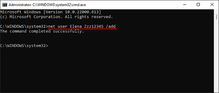 run Command Prompt as administrator and enter net user username password /add 