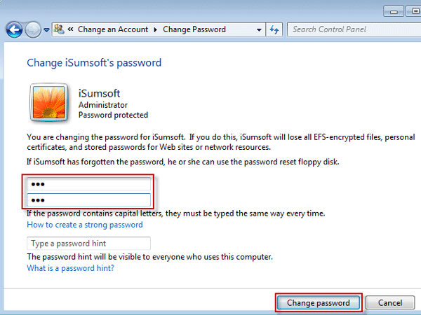 Change another administrator password