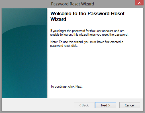 Win 8 Password Reset Wizard
