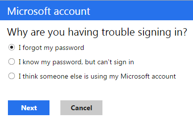 Reset Microsoft Account password
