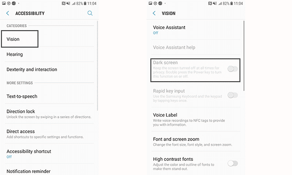 vision dark screen