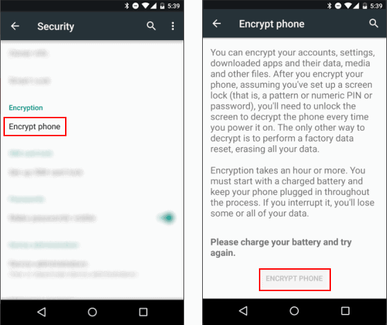 Encrypt your Android phone