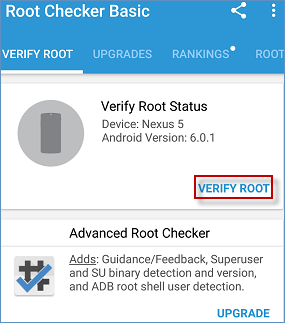 tap on verify root button