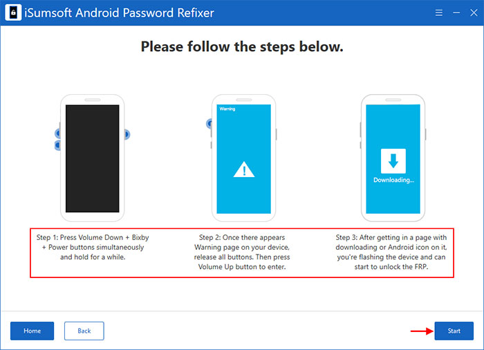 click Start to start removing FRP lock