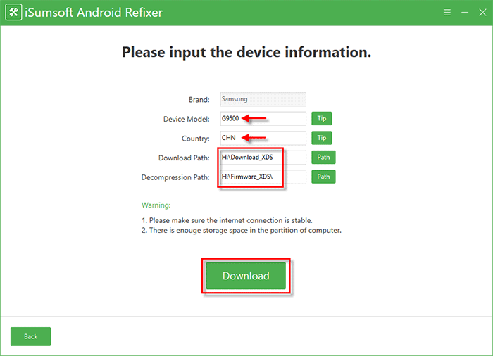 enter device information and click Download