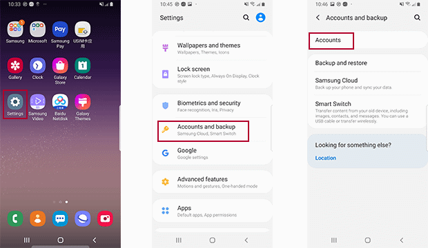 settings account and backup