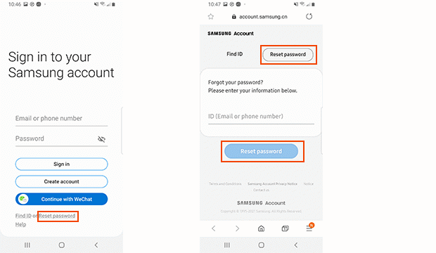 tap reset password