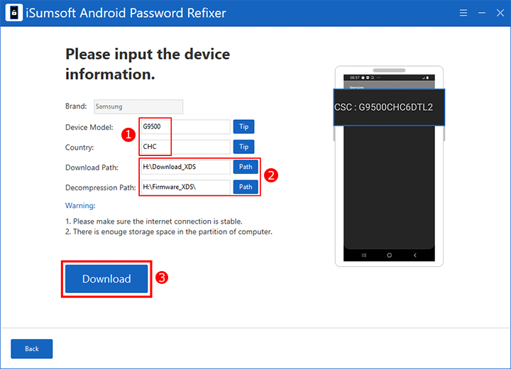 enter your device information