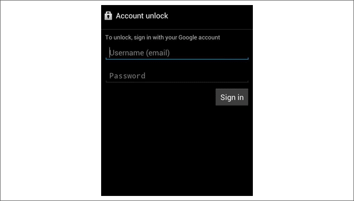 enter Google account info to unlock screen