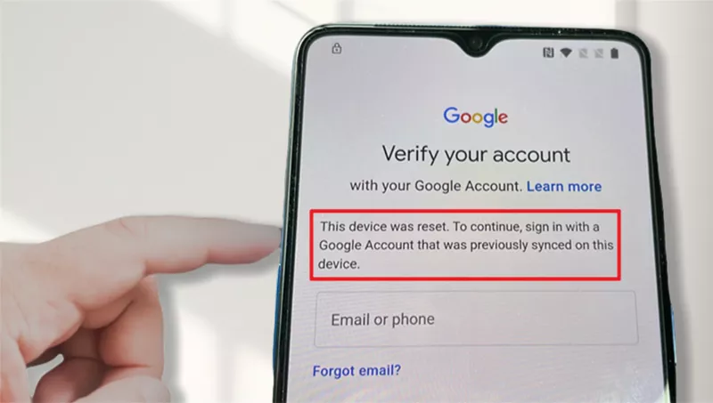 this device was reset to continue sin in with a google account