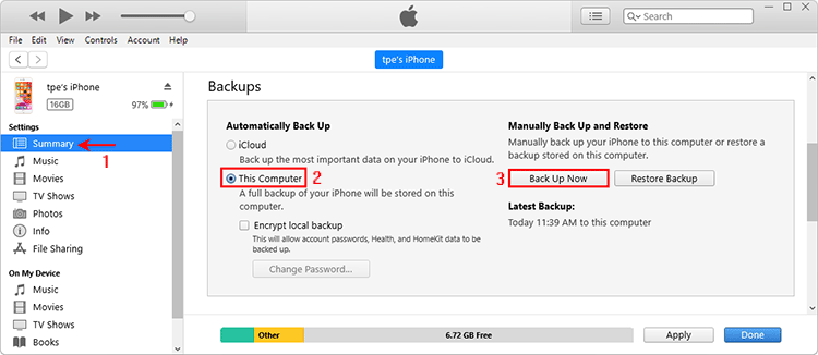 backup disabled iPhone with iTunes