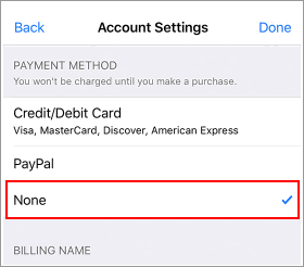 Remove Apple ID payment method