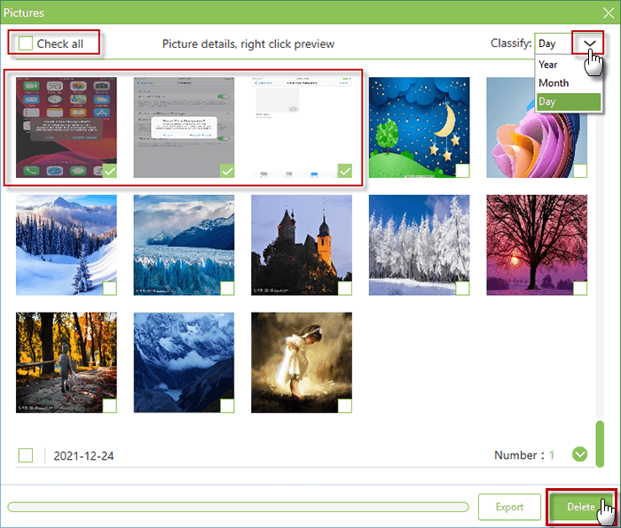 choose photos and click on Delete