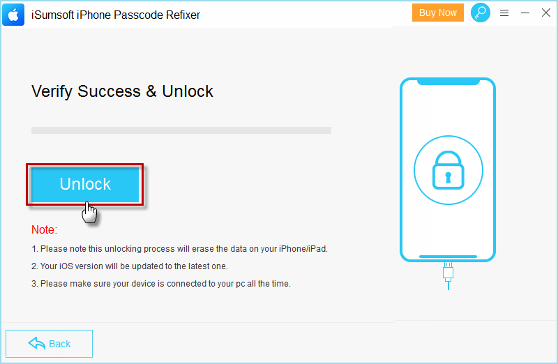 click Unlock to start unlocking iPad
