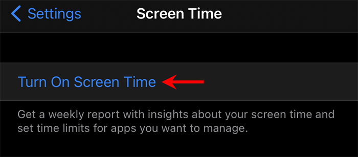 turn on Screen Time