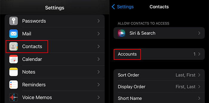 tap Contacts and Accounts