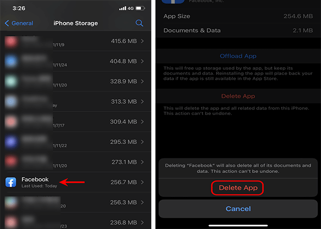 delete app in iPhone storage