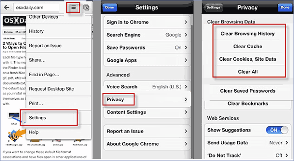 how to remove google search history on ipad