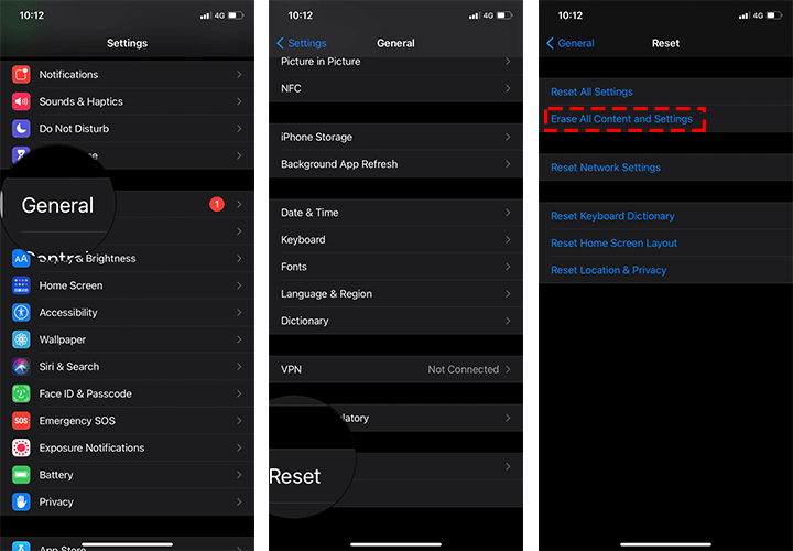 reset iPhone from Settings without Apple ID password