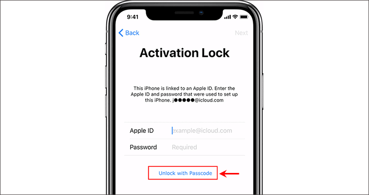 tap Unlock with passcode