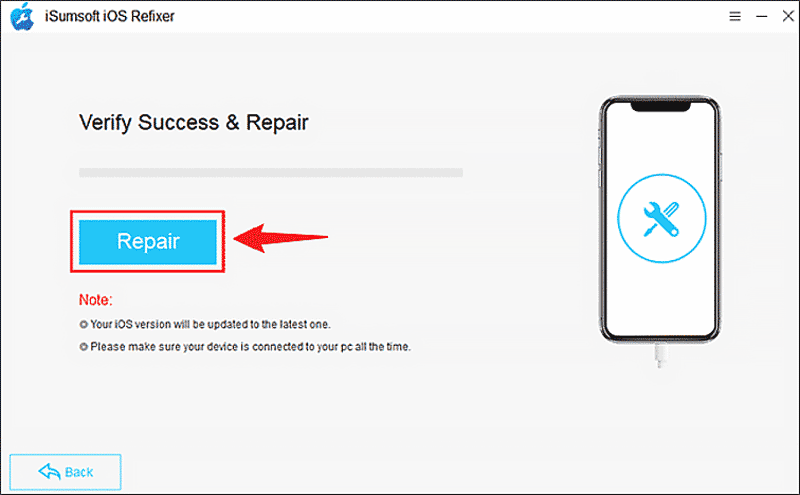 click repair to proceed