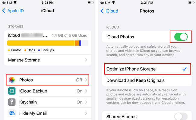 select optimize iPhone storage