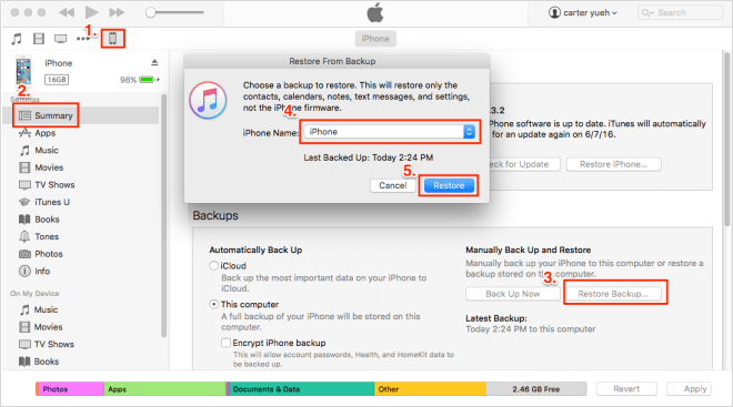 Transfer old Contacts from iTunes backup