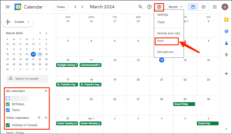 how to print google calendar from iphone