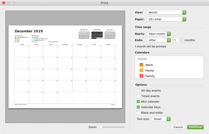 print a calendar from iphone on mac